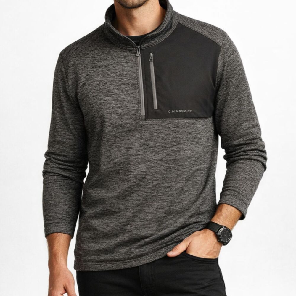 G.H. BASS & CO. Half-Zip Pullover XL Men's Grey Long Sleeve Fleece Lined Shirt